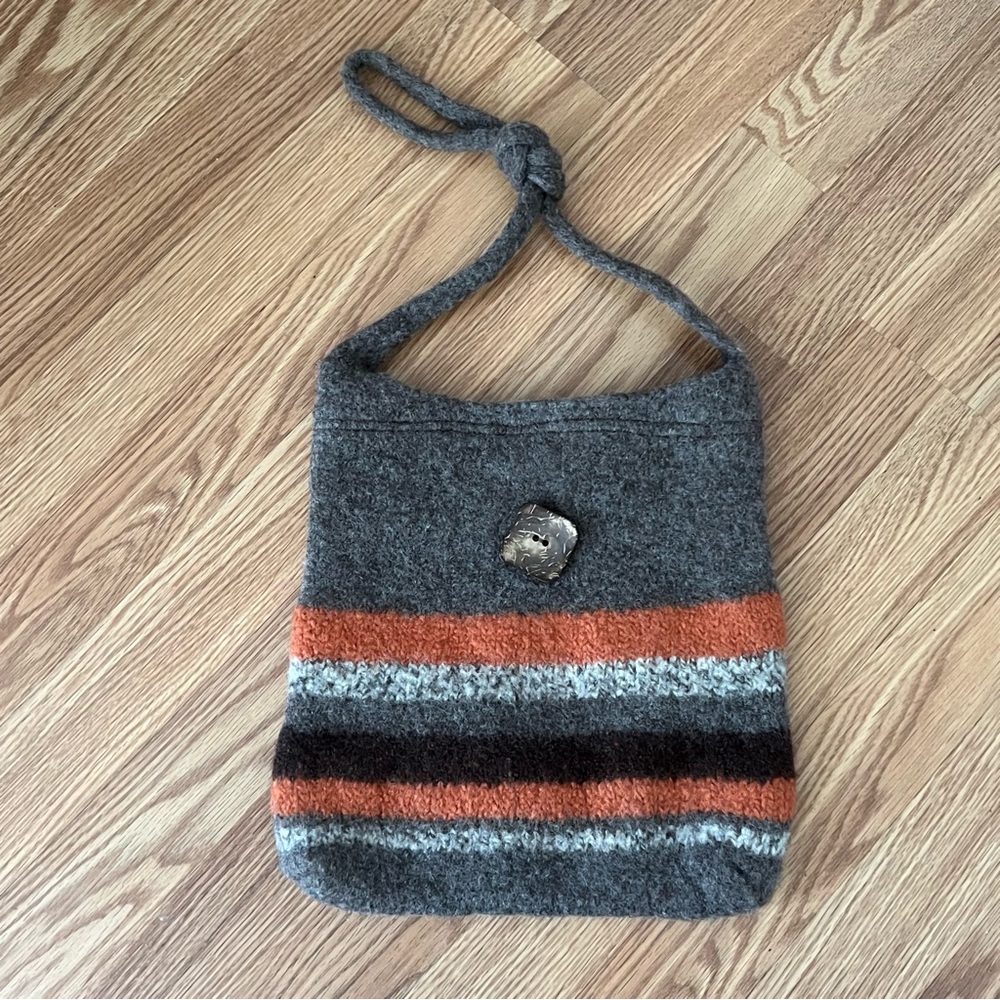 Boiled wool orange and brown‎ knit shoulder bag